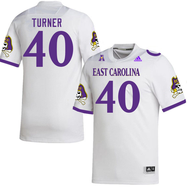 Men #40 Greg Turner ECU Pirates College Football Jerseys Stitched Sale-White - Click Image to Close